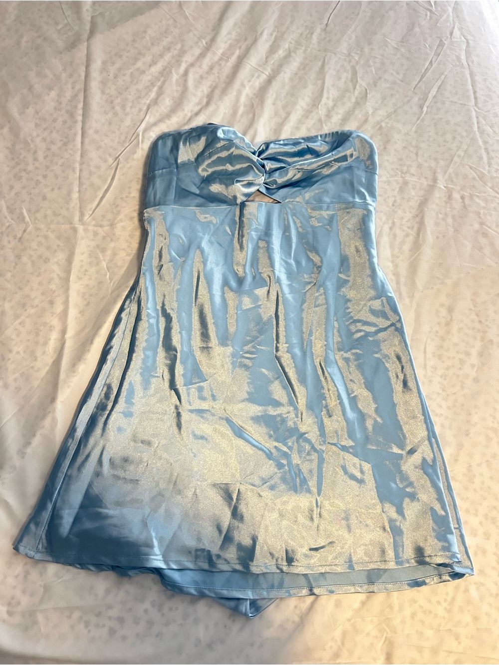 Lucy in the Sky Strapless Light Blue Satin Mini Dress